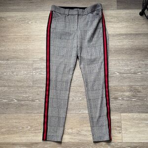 Express Women's Gray Glen Plaid Skinny Pants with Red & Black Side Stripes